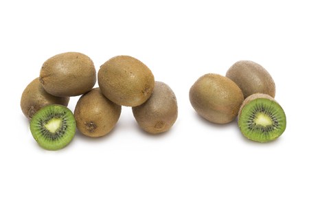 Kiwi on white background. Fruits on a white background. Cut kiwi on a white background.の写真素材