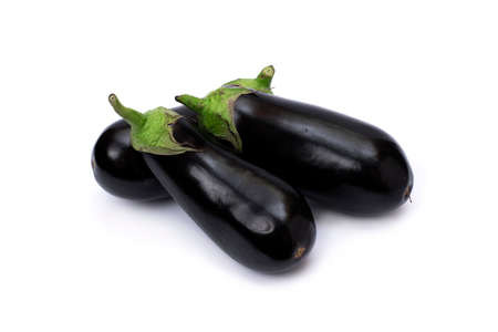 Close up of eggplant, isolated on white. Three Eggplants isolated on white background with clipping path.の写真素材