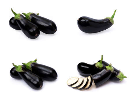 Close up of eggplant isolated on white. Fresh eggplants isolated on white backgroundの写真素材
