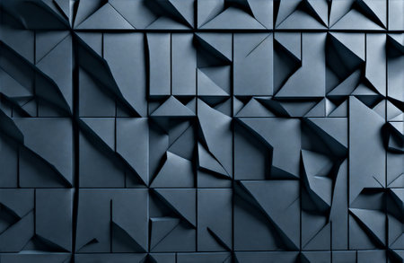 Dark blue building facade background. Dark blue metal closeup background. Geometric dark blue abstract background. Generative AIの素材
