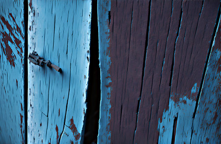 Old wooden boards blue and gray background. Old grunge wooden fence background. Generative AIの素材