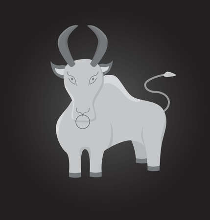 Ox in white metal colors - symbol 2021. Vector stock illustartion isolated on black background, template for 2021 New Year decoration.のイラスト素材