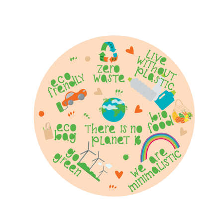 Eco lettering guotes on set. Zero waste, live without plastis, eco bag, eco frendly, go green, we...