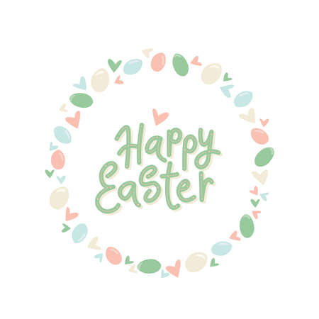 Happy Easter lettering sign with egg minimalistic style frame. Vector stock illustration isolated on white background for Easter greeting card. EPS10のイラスト素材