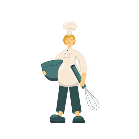 Cook chef woman with hat, uniform from professional kitchen restaurant.のイラスト素材
