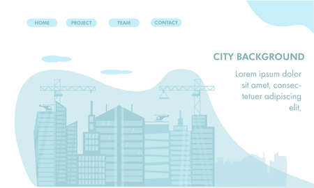 Urban city landscape with modern buildings, crane, skyscraper on skyline. Abstract silhouette cityscape for banner and background. Vector stock illustration for real estate, construction company. EPS10のイラスト素材