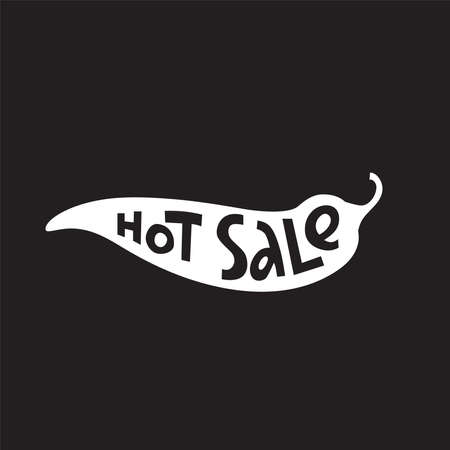Hot sale - hand writing sign in pepper silhouette. Vector stock illustration isolated on chalkboard background for shop, shopping center, mall advertisement.のイラスト素材