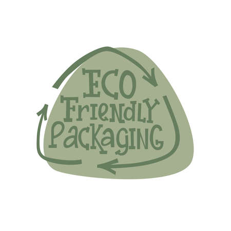 Eco friendly packaging handwritten sign of eco friendly, natural and organic labels for print packaging biodegradable, sustainable products. Lettering illustration isolated on white background.のイラスト素材