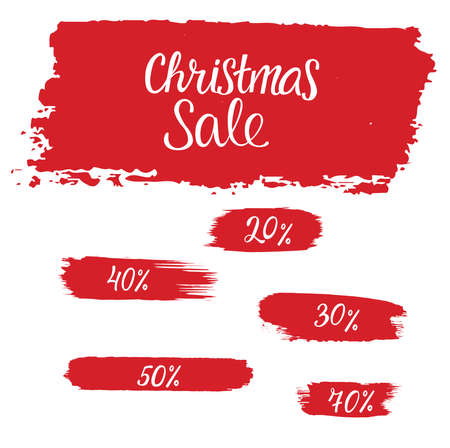 Christmas sale banner with handwritten lettering sign on brush strokes. Vector stock illustration isolated on white background for print invitation on shopping.のイラスト素材