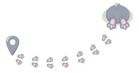 Easter bunny foot print direction point for egg hunt map. Vector stock illustration isolated on white background.のイラスト素材