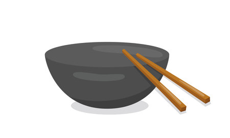 Empty black bowl with chopsticks, shadow. Vector stock illustration isolated on white background for Asian cuisine template.のイラスト素材