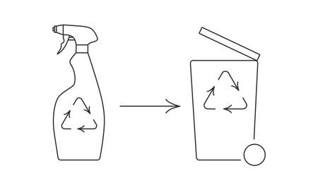 Recycle cleaning bottle and garbage recycling icon concept of waste sorting. Editable stroke. Vector stock illustration isolated on white background for packaging logo print.のイラスト素材