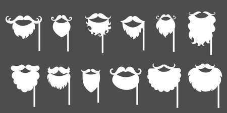 Beard and moustache silhouette set. Vector stock illustration isolated on black chalkboard background for photo booth box, barber shop logo.のイラスト素材