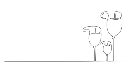 Decoration continuous line hand drawing flowers bouquet for wedding photo book, invitations. Vector stock illustration minimalism design isolated on white background. Editable stroke single line.のイラスト素材