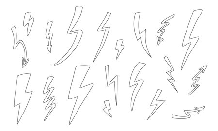 Line lightning set. Vector stock outline illustration isolated on white background for design template poster, banner, presentation.のイラスト素材