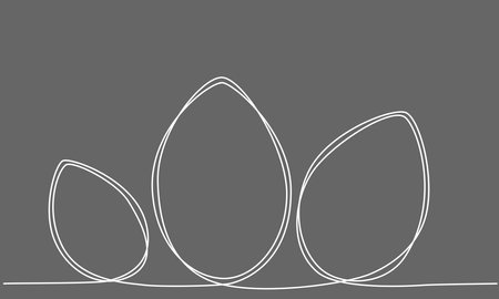 Easter eggs editable stroke continues line. Vector stock illustration isolated on black background for template spring holiday, menu in restaurant, greeting card, invitation to egg hunt.のイラスト素材