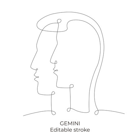 Gemini zodiac constellation one single hand drawing continues line. Vector stock illustration isolated on white background. Editable stroke line.のイラスト素材