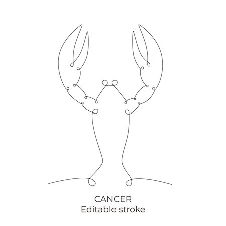Cancer zodiac constellation one single hand drawing continues line. Vector stock illustration isolated on white background. Editable stroke line.のイラスト素材