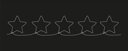 Rating stars one single hand drawing line. Vector stock illustration isolated on black background for design top review feedback web page bar, restaurant, hotel, vote. Editable stroke.のイラスト素材