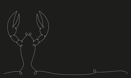 Cancer zodiac constellation one single hand drawing continues line frame, banner. Vector stock illustration isolated on black chalkboard background. Editable stroke line.のイラスト素材