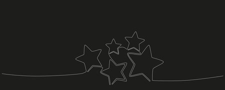 Christmas composition with stars. Hand drawing continues one single line. Vector stock illustration isolated on black background for invitation, card, presentation, frame or border. Editable stroke.のイラスト素材