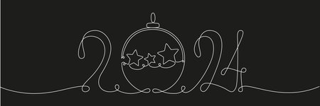 2024 continuous single line sign. Vector stock illustration isolated on black chalkboard background for design template new year banner, flyer, greeting card. Editable stroke.のイラスト素材