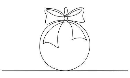 Christmas ball continues one single line hand drawing sketch. Vector stock illustration isolated on white background for design template winter holiday banner, card, invitation. Editable stroke.のイラスト素材