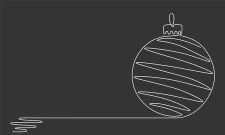 Christmas ball continues one single line hand drawing sketch. Vector stock illustration isolated on black background for design template winter holiday banner, card, invitation. Editable stroke.のイラスト素材
