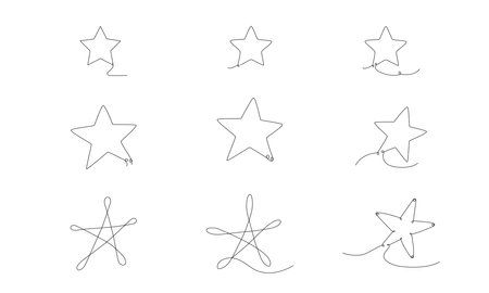 Christmas set with stars. Hand drawing continues one single line. Vector stock illustration isolated on white background for invitation, card, presentation, frame or border. Editable stroke.のイラスト素材