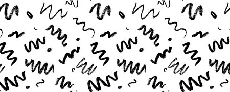 Confetti squiggle scribble seamless pattern. Vector stock hand draw crayon brush stroke illustration for design template abstract background kids birthday party banner.のイラスト素材