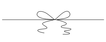 Tied ribbon bow hand drawing one line. Vector stock illustration isolated on white background for design template Christmas, Birthday greeting card, invitation or presentation. Editable stroke.のイラスト素材