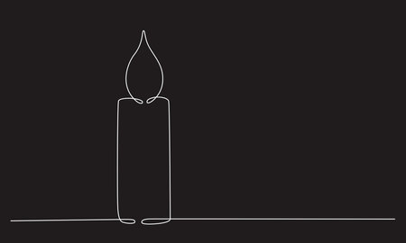 Christmas candle with burning flame. One continuous single line hand drawing art. Vector stock illustration isolated on black background for design template greeting card, invitation. Editable strokeのイラスト素材