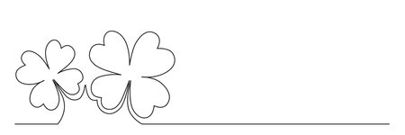 Clovers flower banner for Saint Patrick day - good lucky symbol, single line. Vector stock minimalism illustration isolated on white background for design template invitation frame. Editable stroke.のイラスト素材