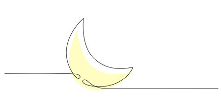 Moon - one single continuous line banner. Vector stock hand drawing illustration isolated on white background for design template decoration greeting card. Editable stroke.のイラスト素材