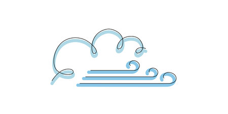 wind with cloud - hand drawing one single continuous line banner. Vector stock illustration isolated on white background for design template weather forecast, travel blog. Editable stroke.のイラスト素材