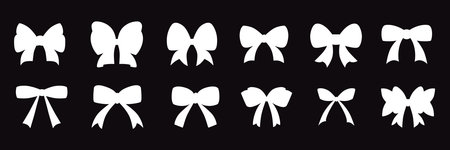 Hand drawn girly coquette bow ribbons set. Vector stock illustration isolated on black background for design template birthday, wedding, Christmas card, invitation, sale bannerのイラスト素材