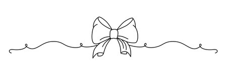 Hand drawn girly coquette bow ribbon banner. Editable stroke line. Vector stock illustration isolated on white background for design template birthday, wedding, Christmas card, invitation, saleのイラスト素材