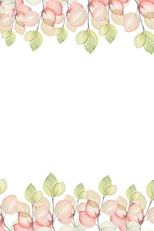 watercolor postcard green and orange, pink leaves, invitationの写真素材