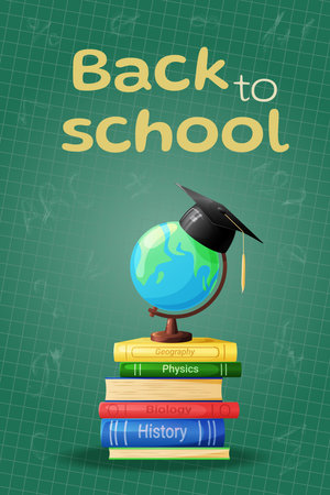 return to school vector banner. Background design with elements of educational accessories. Design for poster, wallpaper, website and cover template. Vector illustrationのイラスト素材