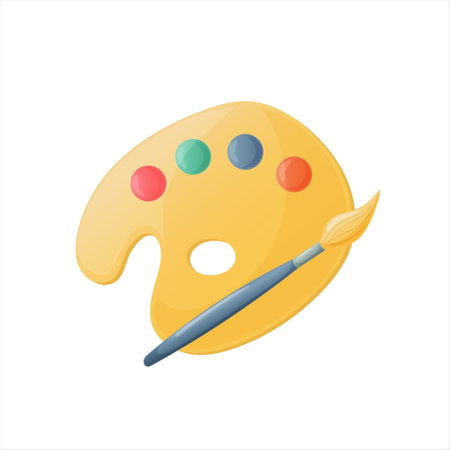 Watercolor palette and paintbrush Icon, School Student Stationery Item Vector isolated Illustrationのイラスト素材