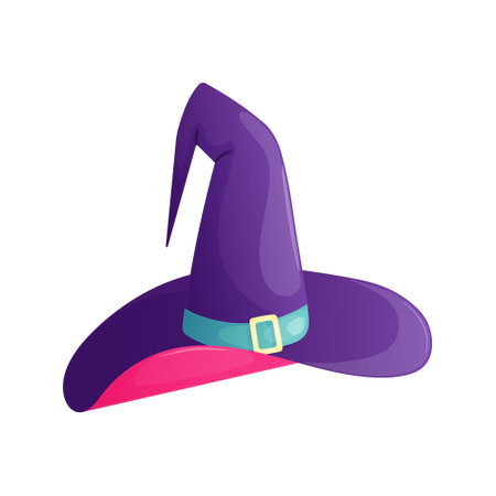 A pointed witch hat, purple, highlighted on a white background. Vector illustration.