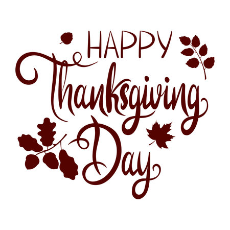 Handwritten inscription "Happy Thanksgiving Day". Text for a postcard, menu, cover, poster, banner. Autumn, harvest, holiday, autumn concept. Vector illustration.のイラスト素材