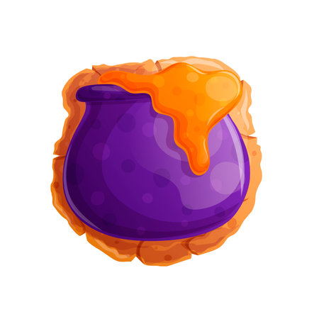 Delicious cookies in the form of a witchs cauldron with a potion on a white background. Trick or Treat. The concept of Halloween. Isolated vector illustration for stickers, design, decorationのイラスト素材