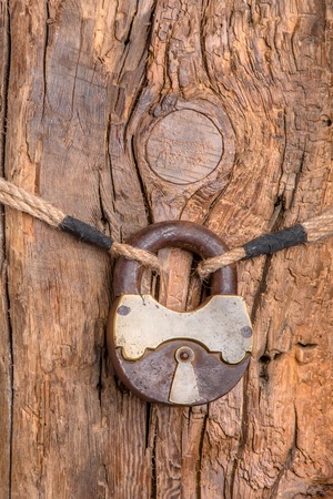 A vintage retro metal castle. Classic pendant lock.の写真素材