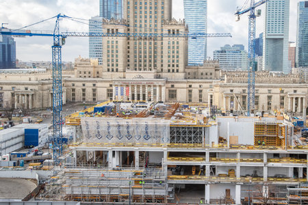 Warsaw, Poland - January 30, 2022: Construction site of the new building of the Museum of Modern Art...