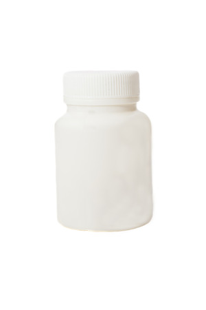 White medical container isolated on white backgroundの写真素材