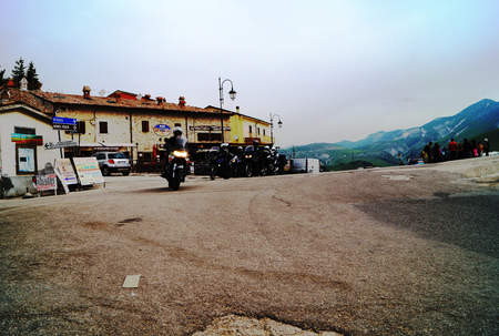 CASTELLUCCIO, ITALY - JUNE 14, 2015: bikers in Castelluccioのeditorial素材