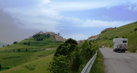 CASTELLUCCIO, ITALY - JUNE 14, 2015: caravan in Castelluccioのeditorial素材