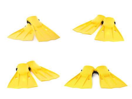 Set with yellow flippers on white background