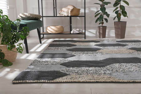 Stylish carpet with pattern on floor in room